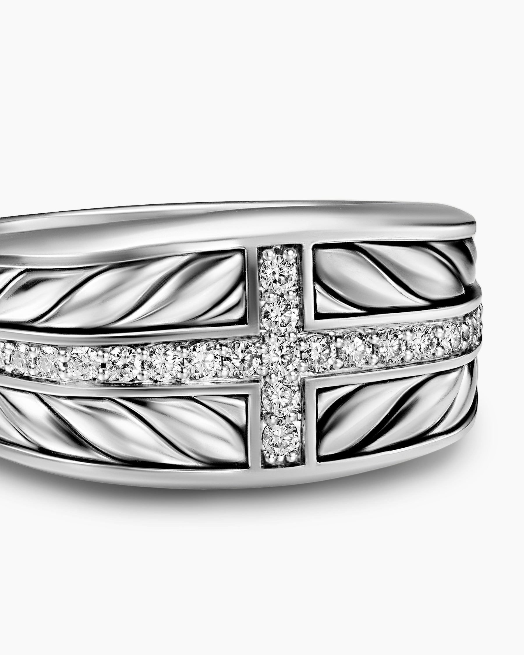 Chevron Three Sided Signet Ring in Sterling Silver with Diamonds, 12.5mm - Image 5