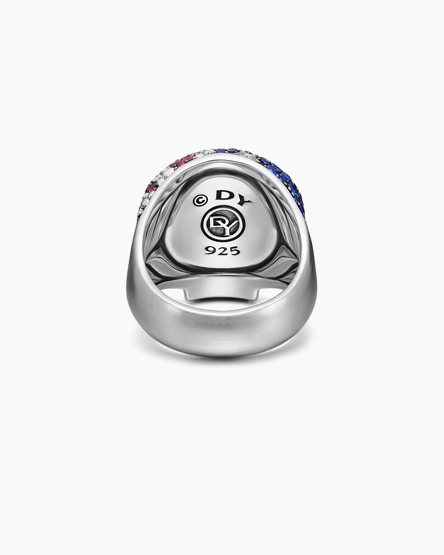 American Flag Pavé Skull Ring in Sterling Silver with Sapphires, Diamonds and Rubies, 25.3mm - Image 6
