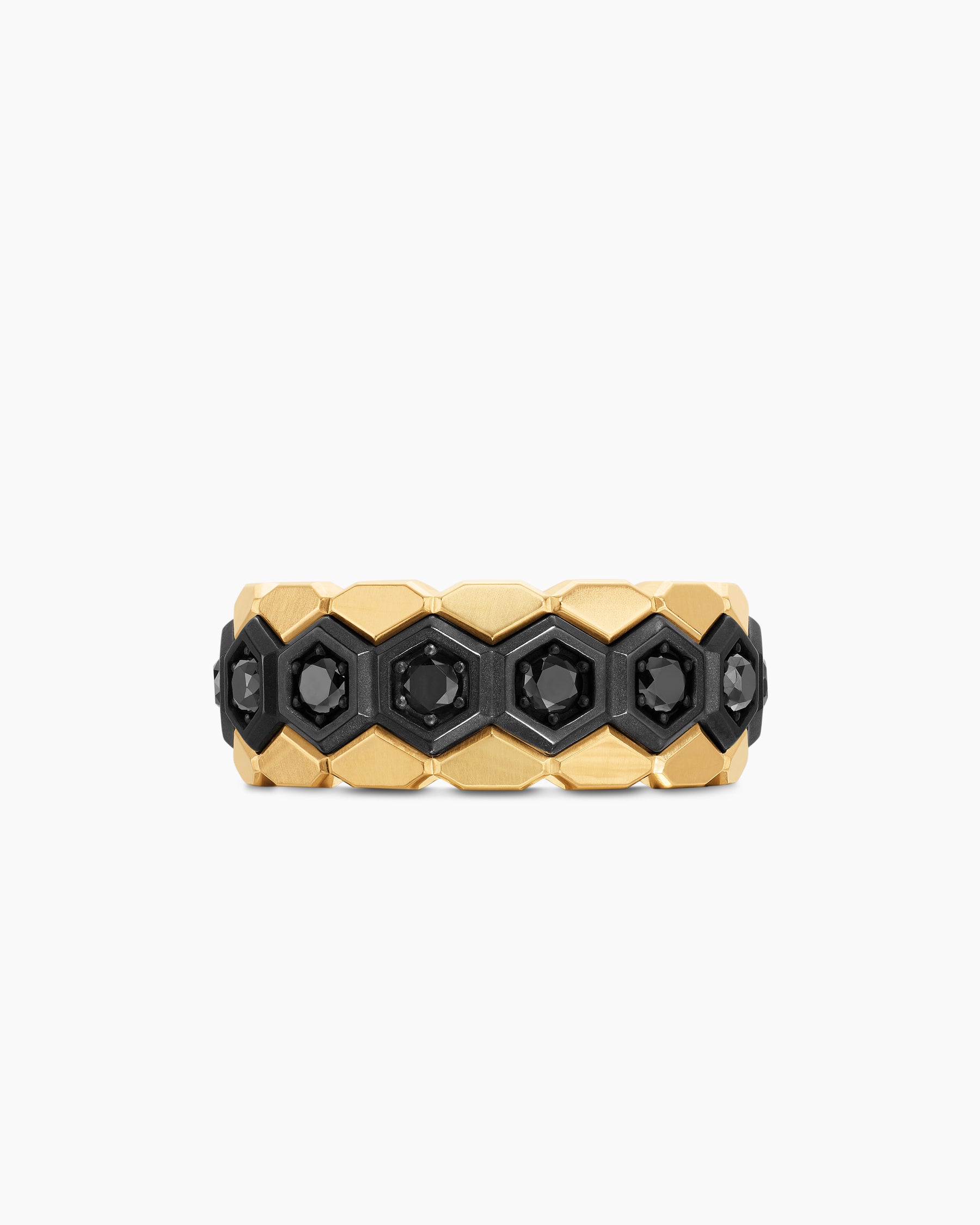 Hex Stack Ring in Black Titanium with 18K Yellow Gold and Black Diamonds, 9.3mm - Image 4