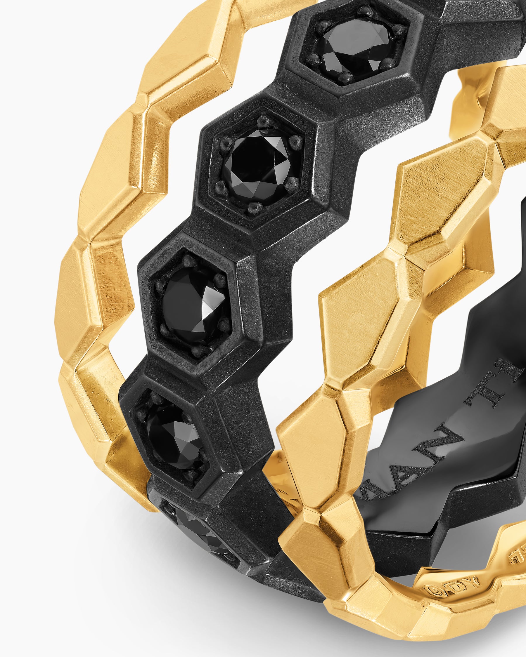 Hex Stack Ring in Black Titanium with 18K Yellow Gold and Black Diamonds, 9.3mm - Image 5