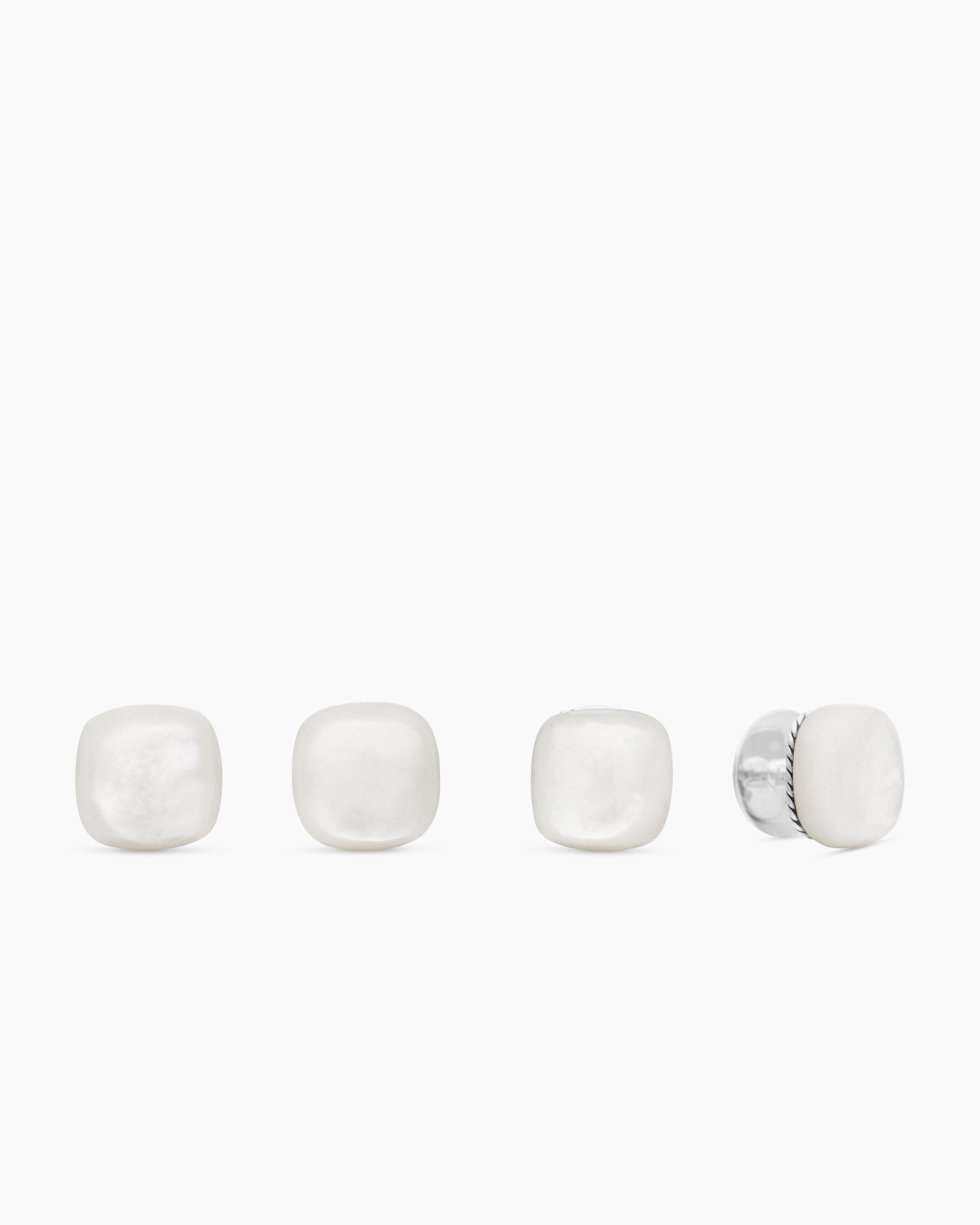 Streamline Cushion Tuxedo Studs in Sterling Silver with Mother of Pearl