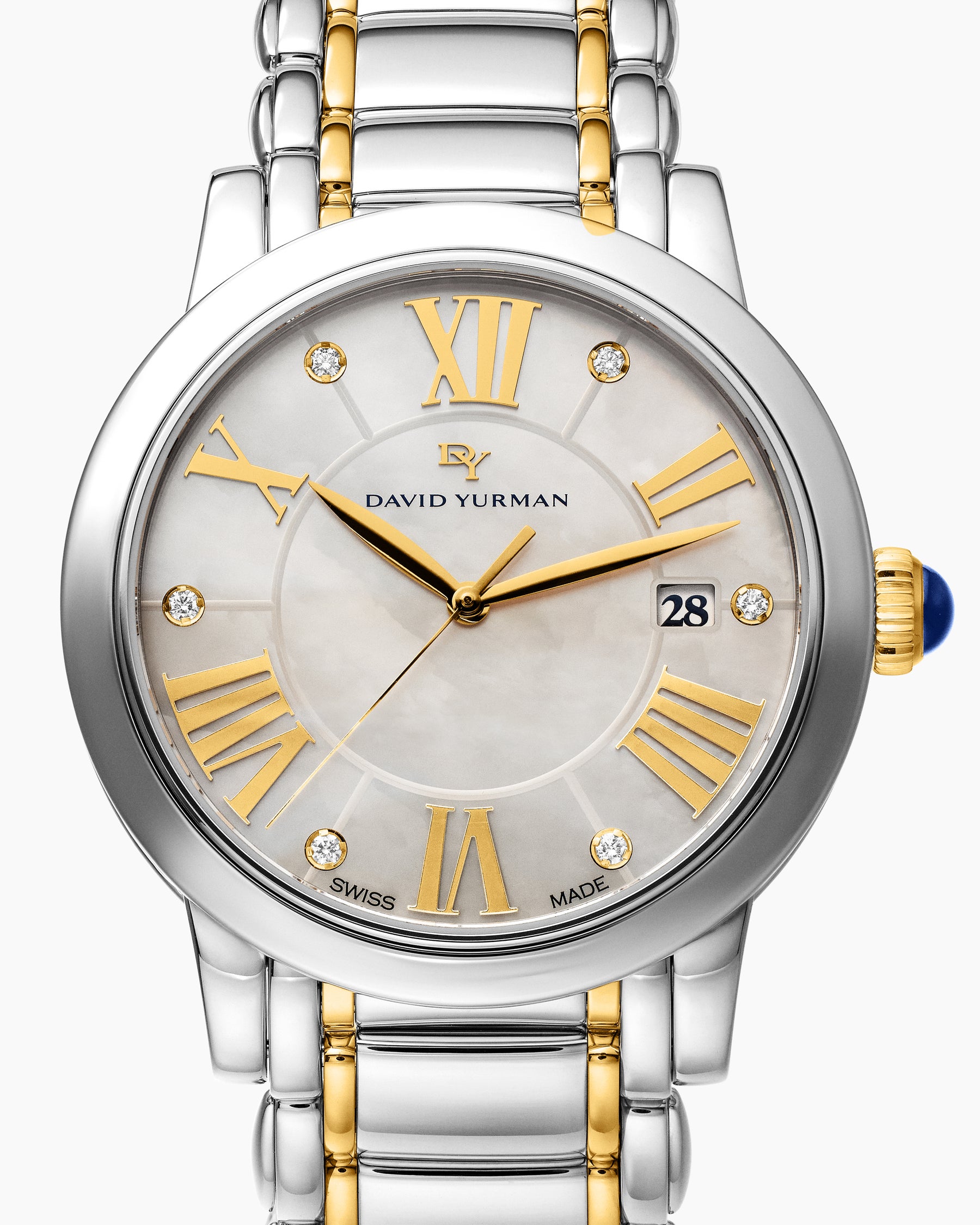 Classic Quartz Watch in Stainless Steel with 18K Yellow Gold and Diamonds, 38mm - Image 4