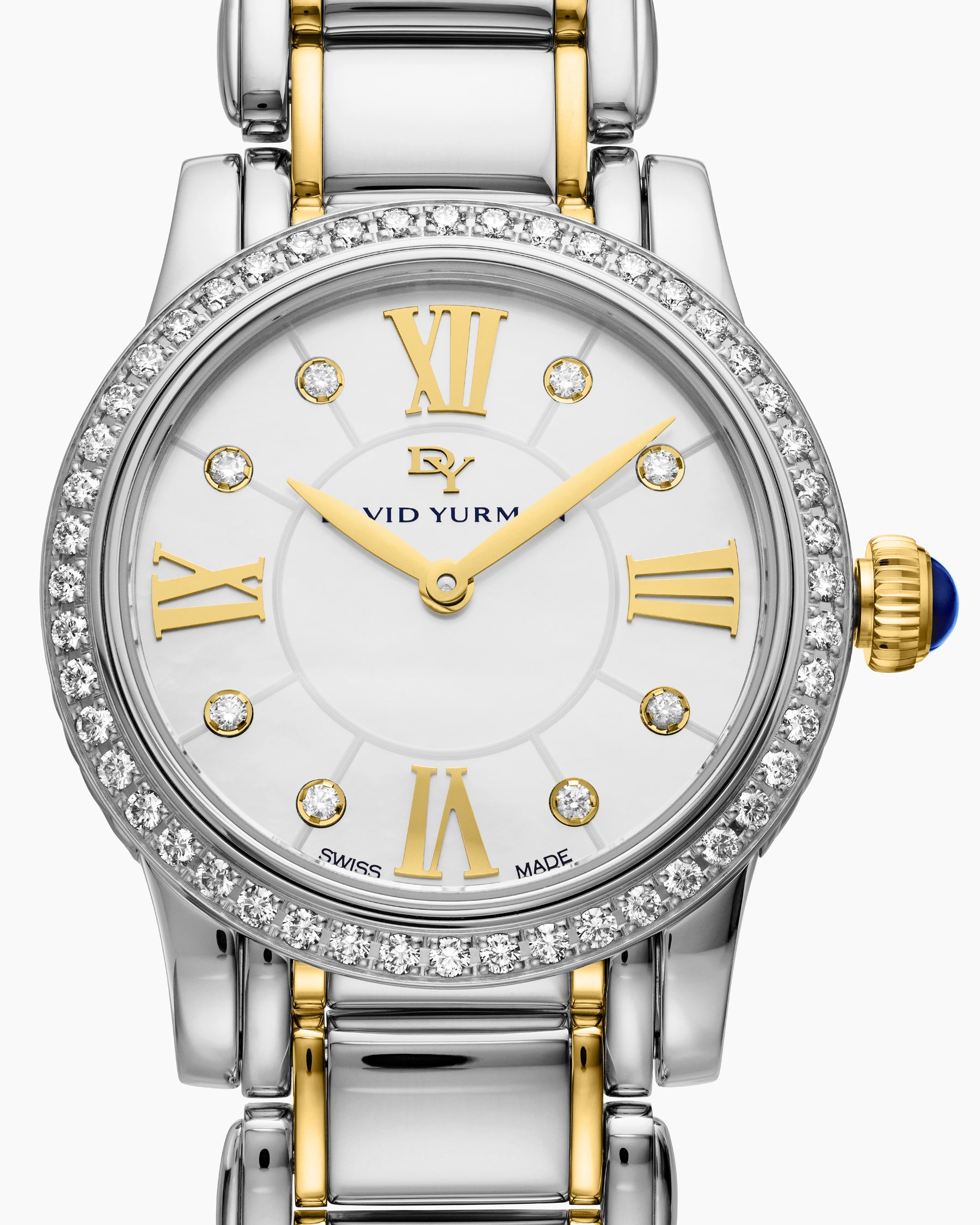 Classic Quartz Watch in Stainless Steel with 18K Yellow Gold and Diamond Bezel, 30mm - Image 5