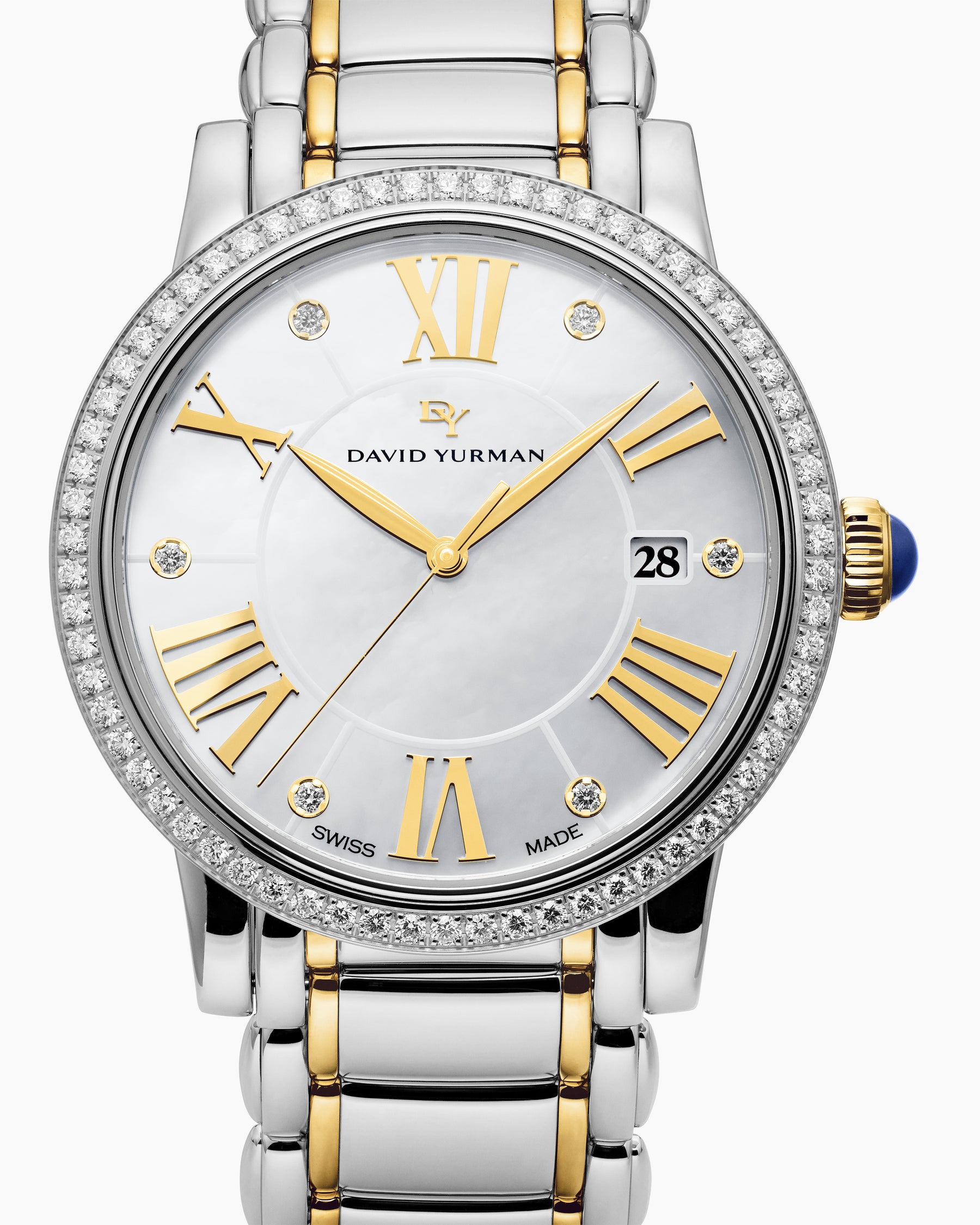 Classic Quartz Watch in Stainless Steel with 18K Yellow Gold and Diamond Bezel, 38mm - Image 4