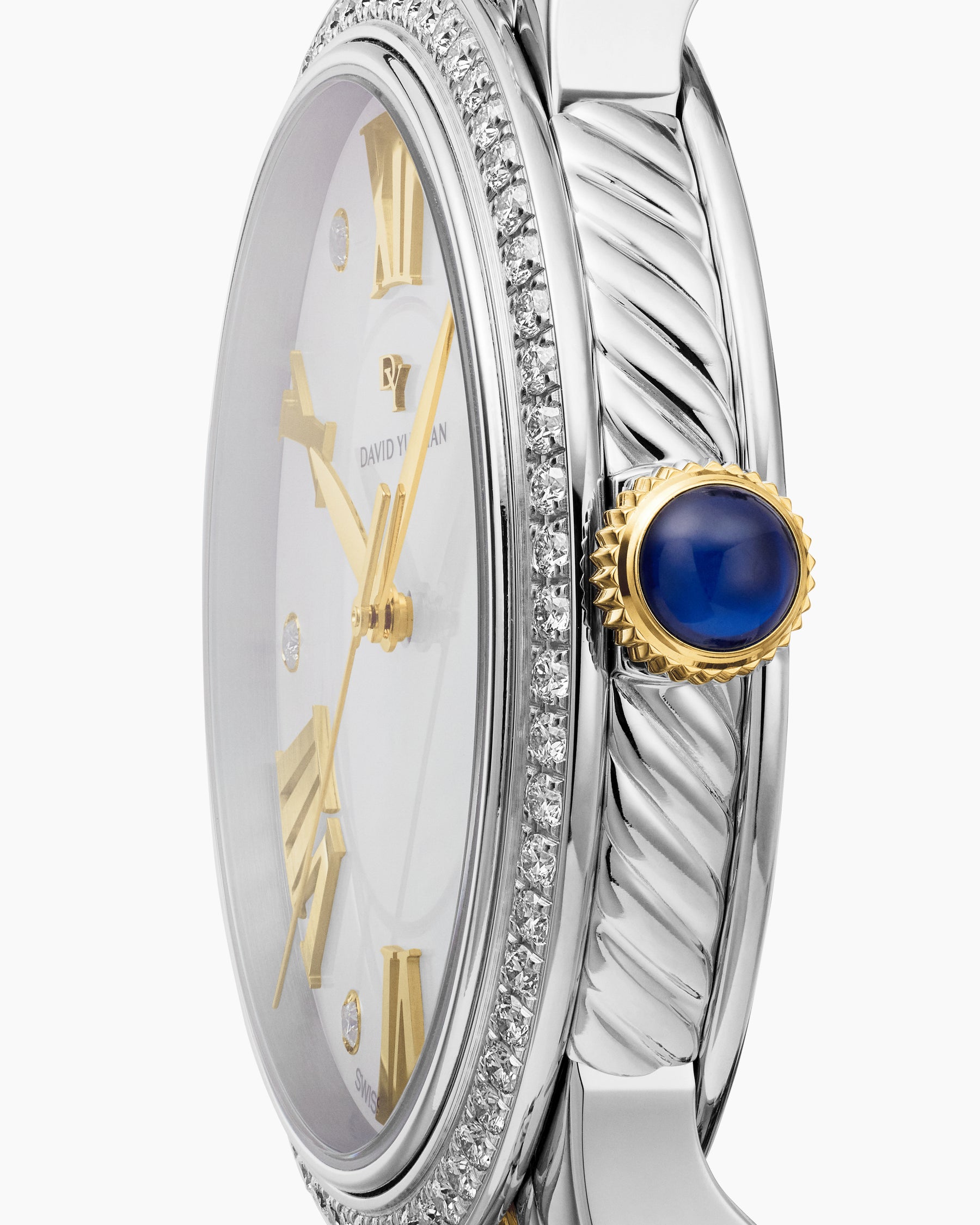 Classic Quartz Watch in Stainless Steel with 18K Yellow Gold and Diamond Bezel, 38mm - Image 5