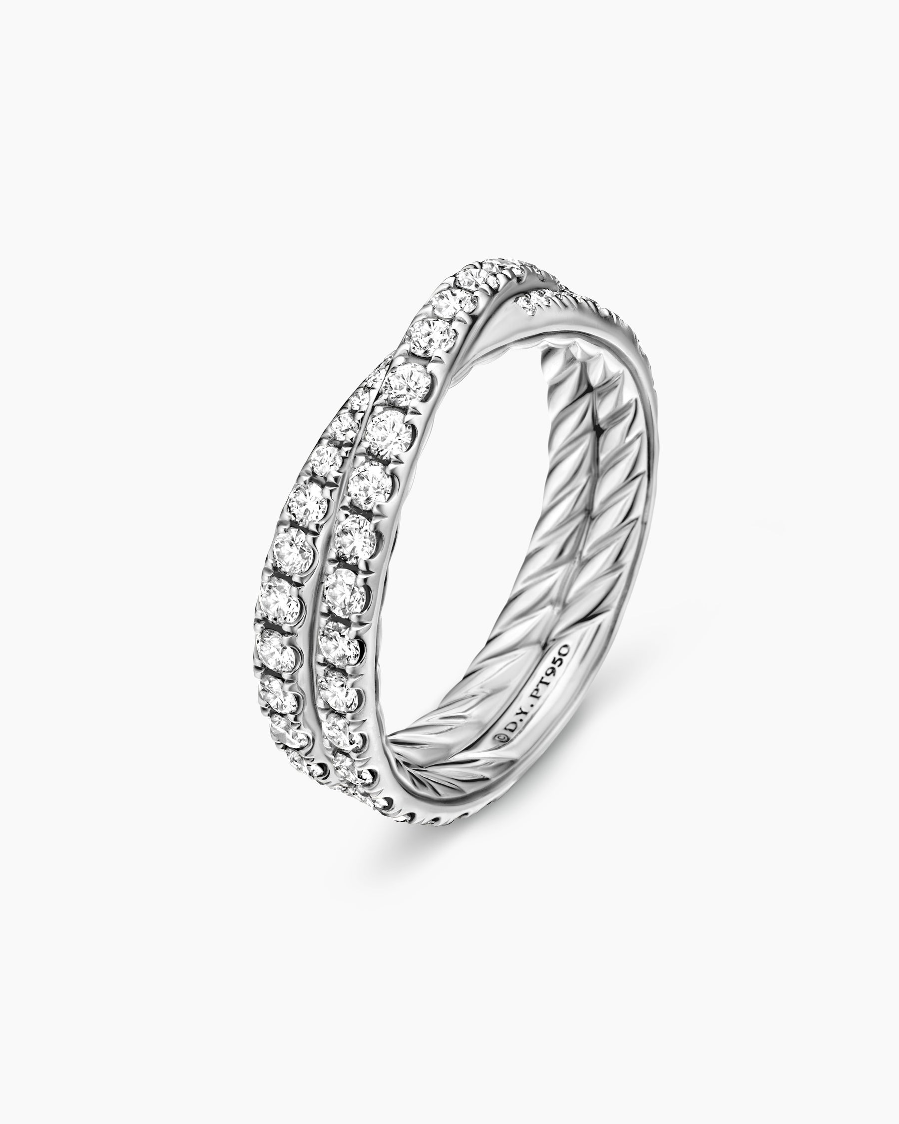 DY Crossover Band Ring in Platinum with Diamonds, 5.2mm - Image 3