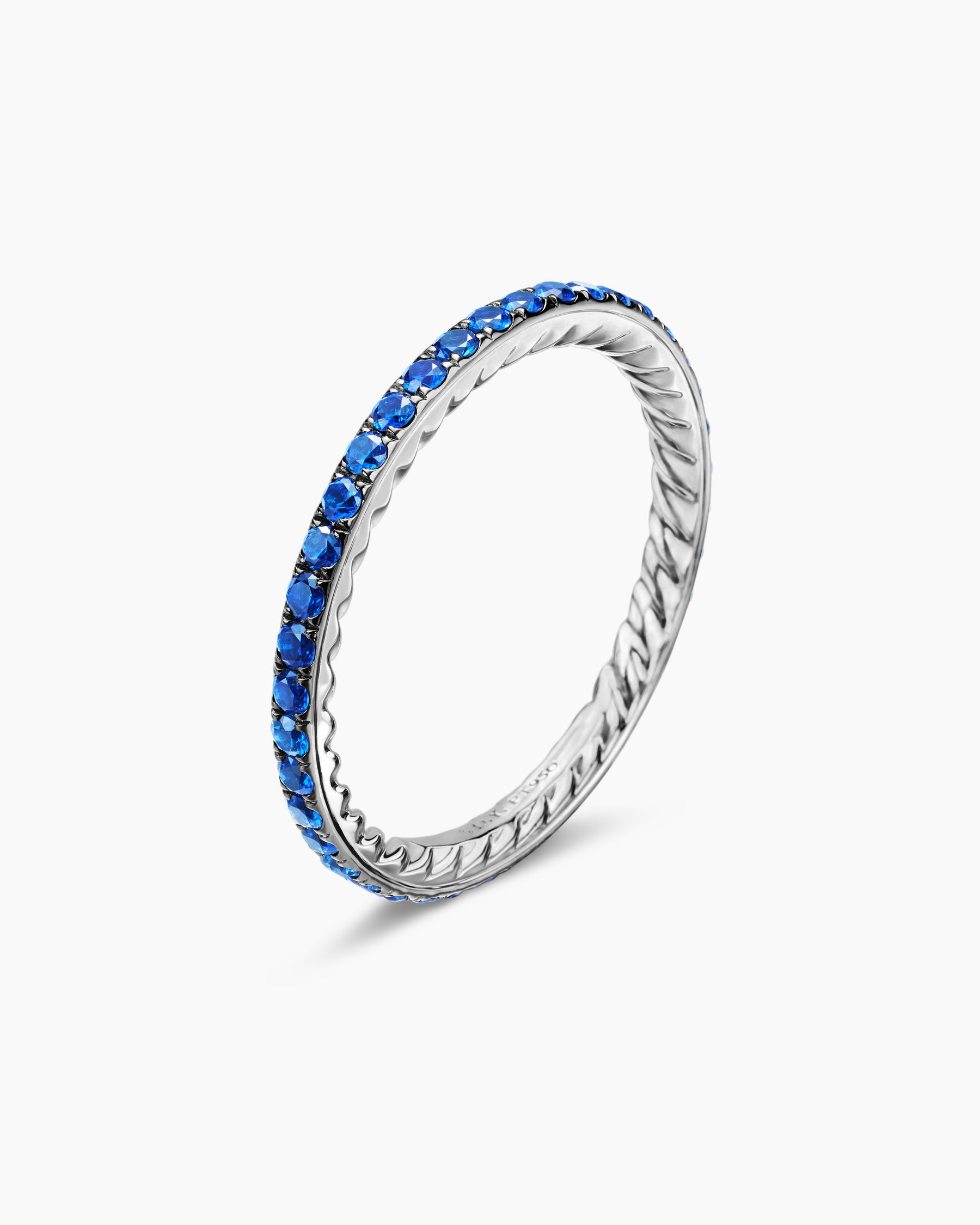DY Eden Band Ring in Platinum with Pavé Blue Sapphires, 1.85mm - Image 3