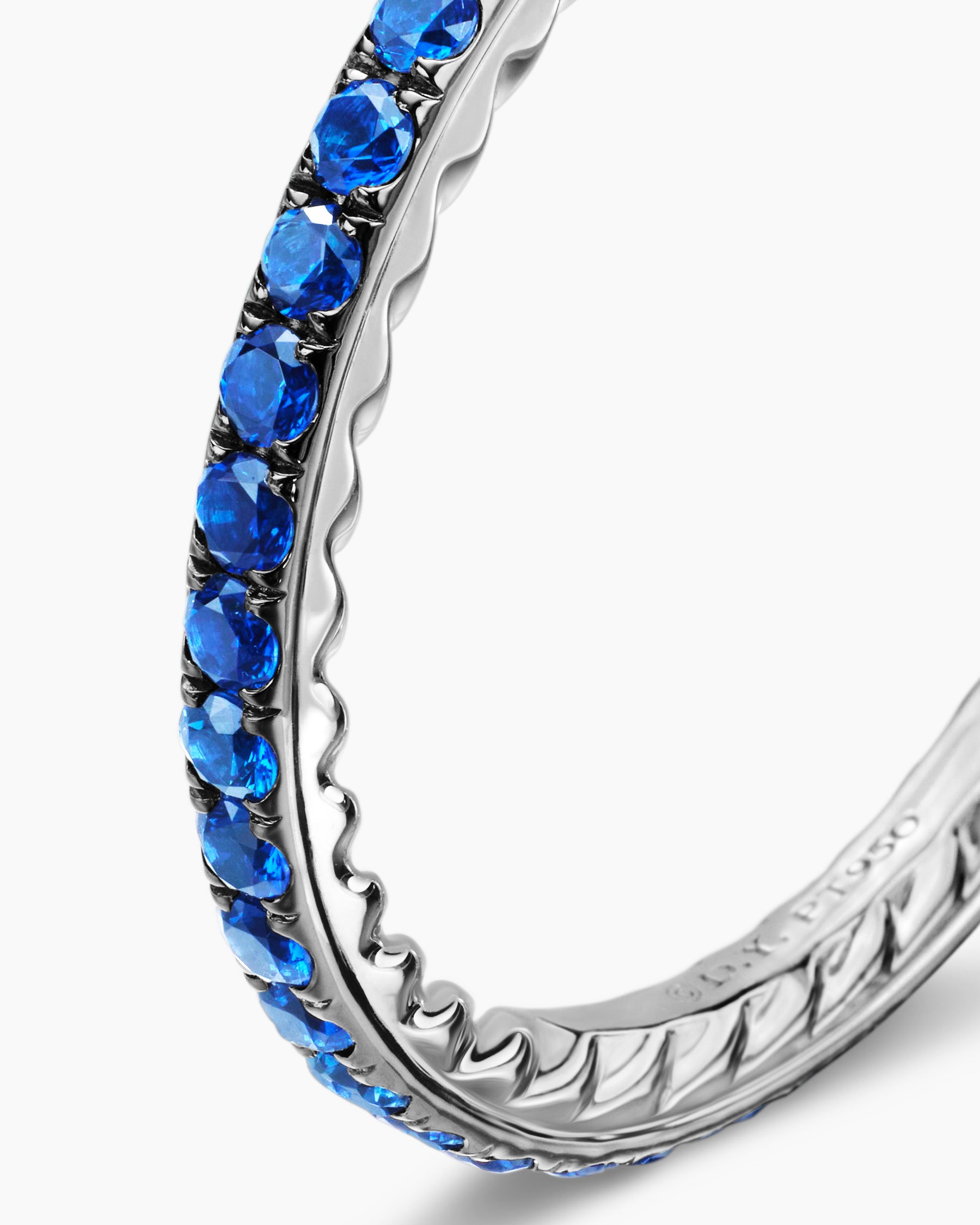 DY Eden Band Ring in Platinum with Pavé Blue Sapphires, 1.85mm - Image 6