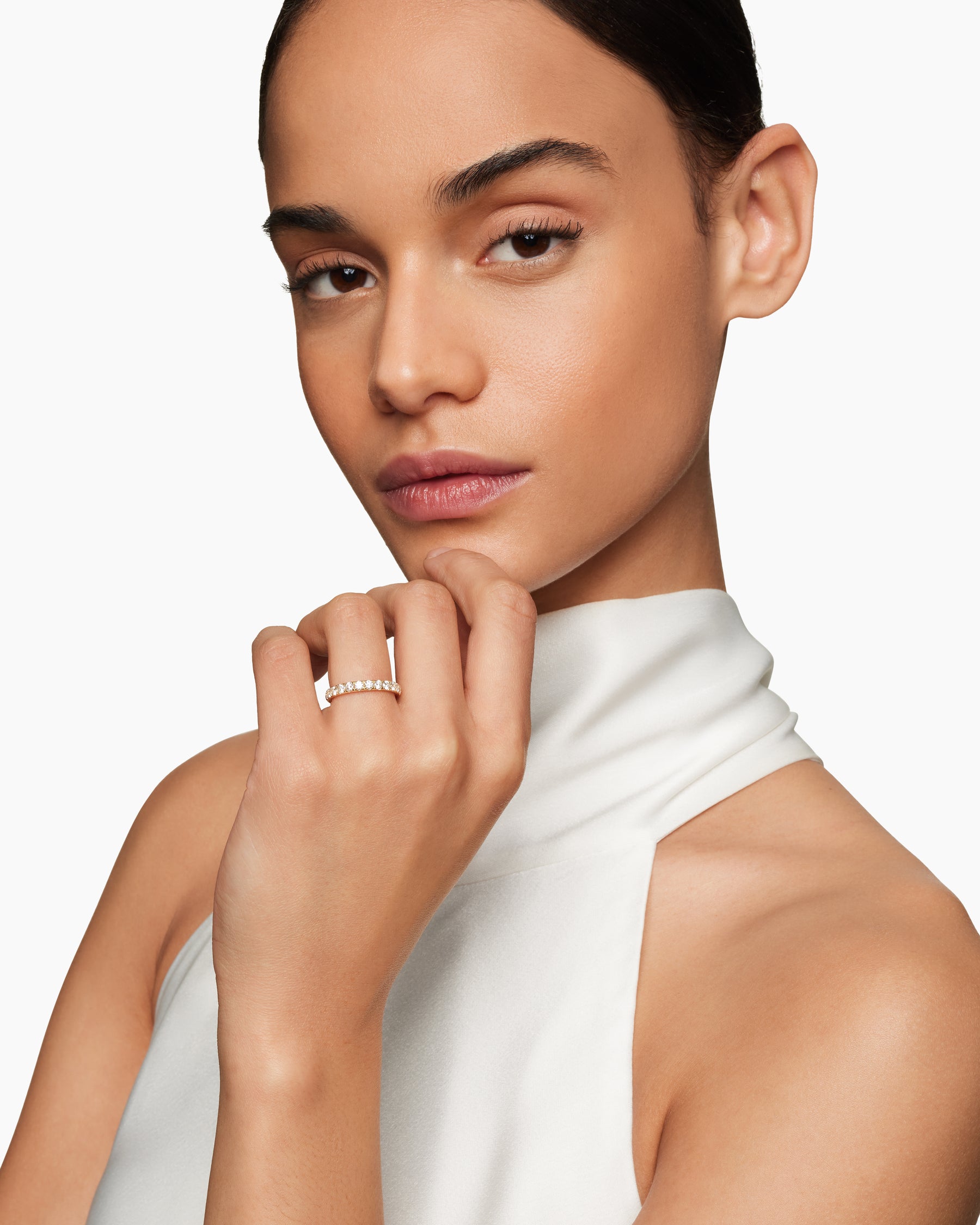 Alternative view of DY Eden Partway Band Ring in 18K Yellow Gold with Diamonds, 2.8mm