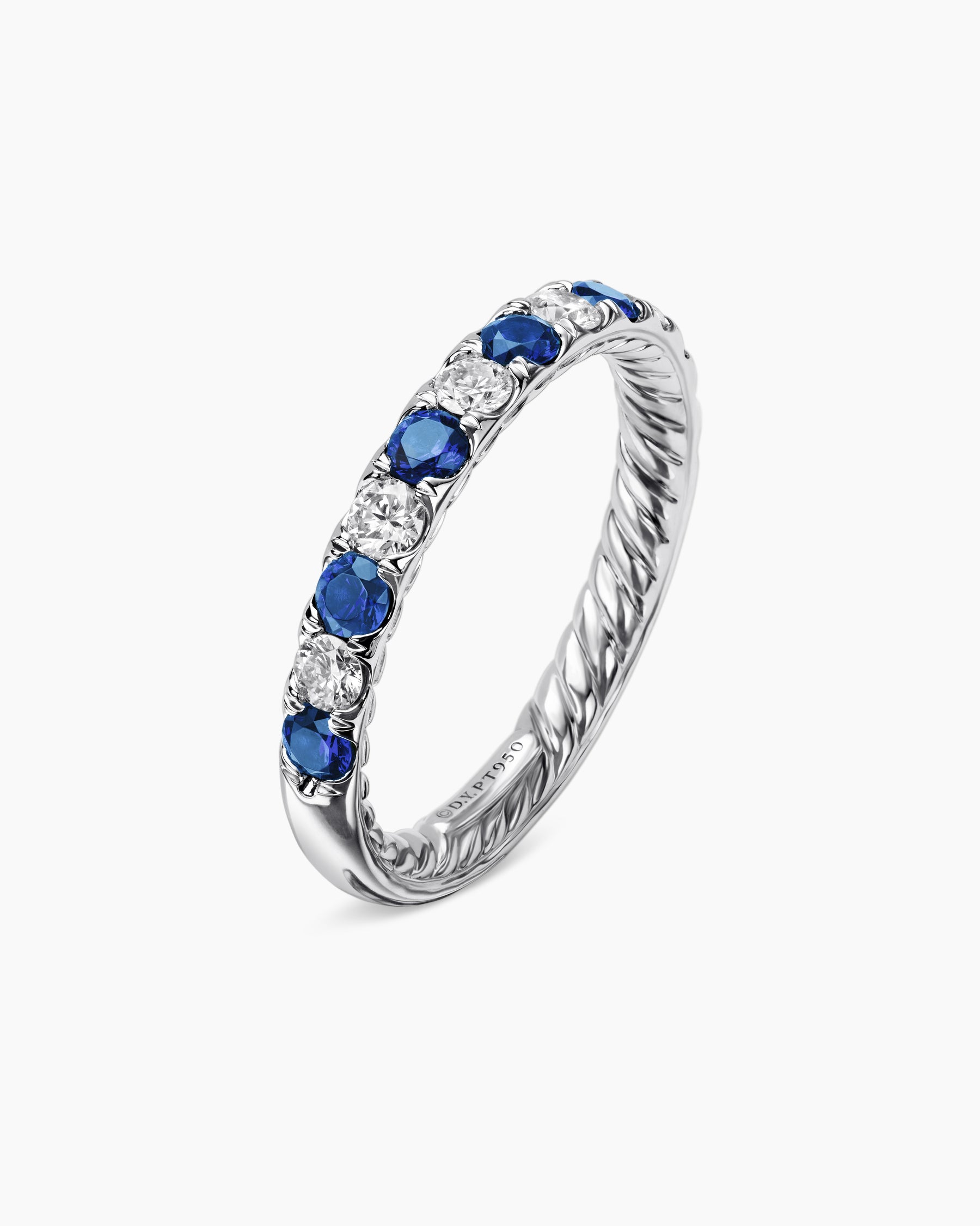 DY Eden Partway Band Ring in Platinum with Blue Sapphires and Diamonds, 2.8mm - Image 3