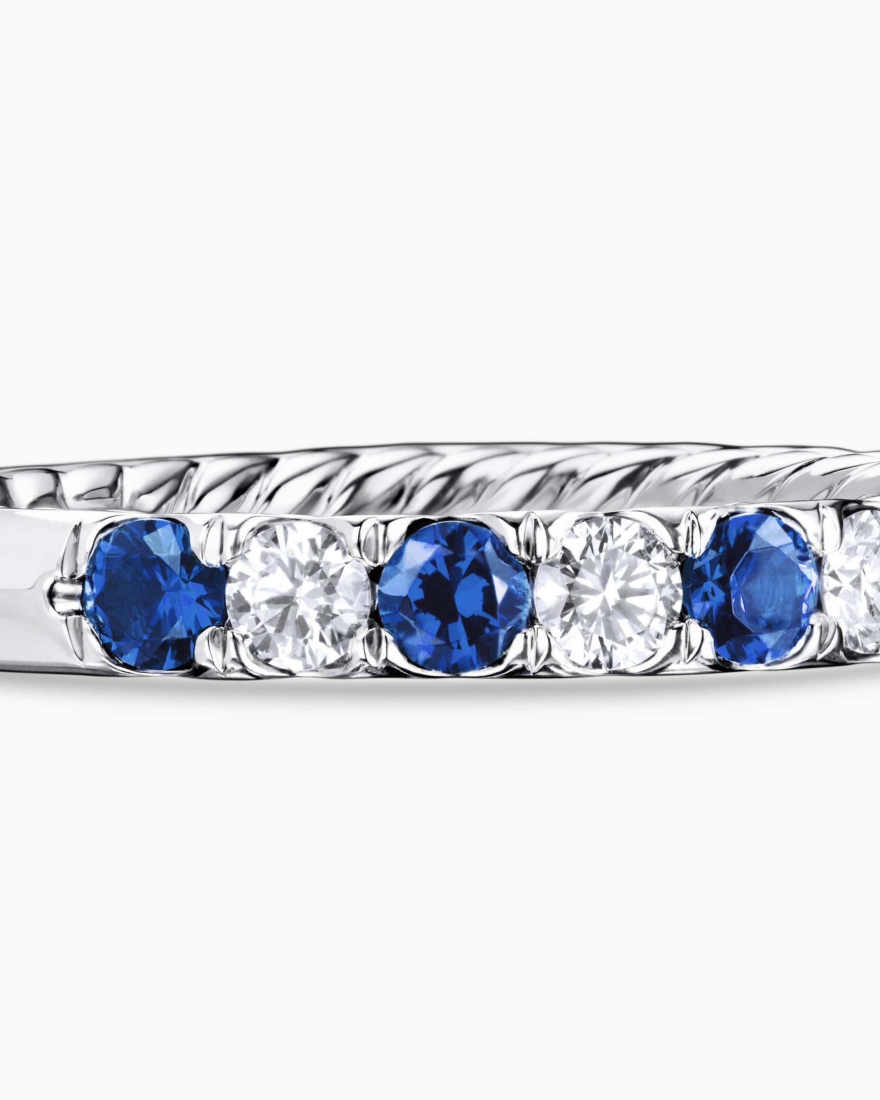 DY Eden Partway Band Ring in Platinum with Blue Sapphires and Diamonds, 2.8mm - Image 5