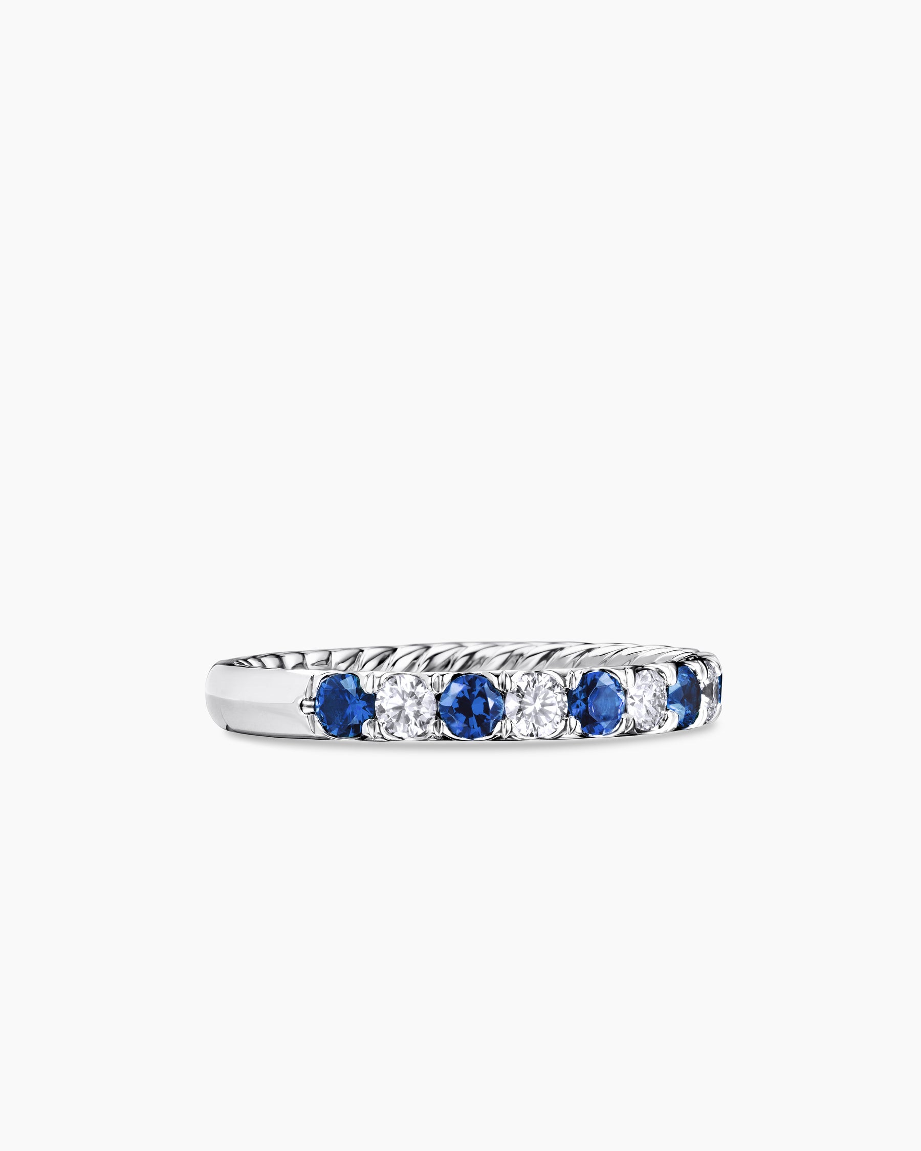 DY Eden Partway Band Ring in Platinum with Blue Sapphires and Diamonds, 2.8mm