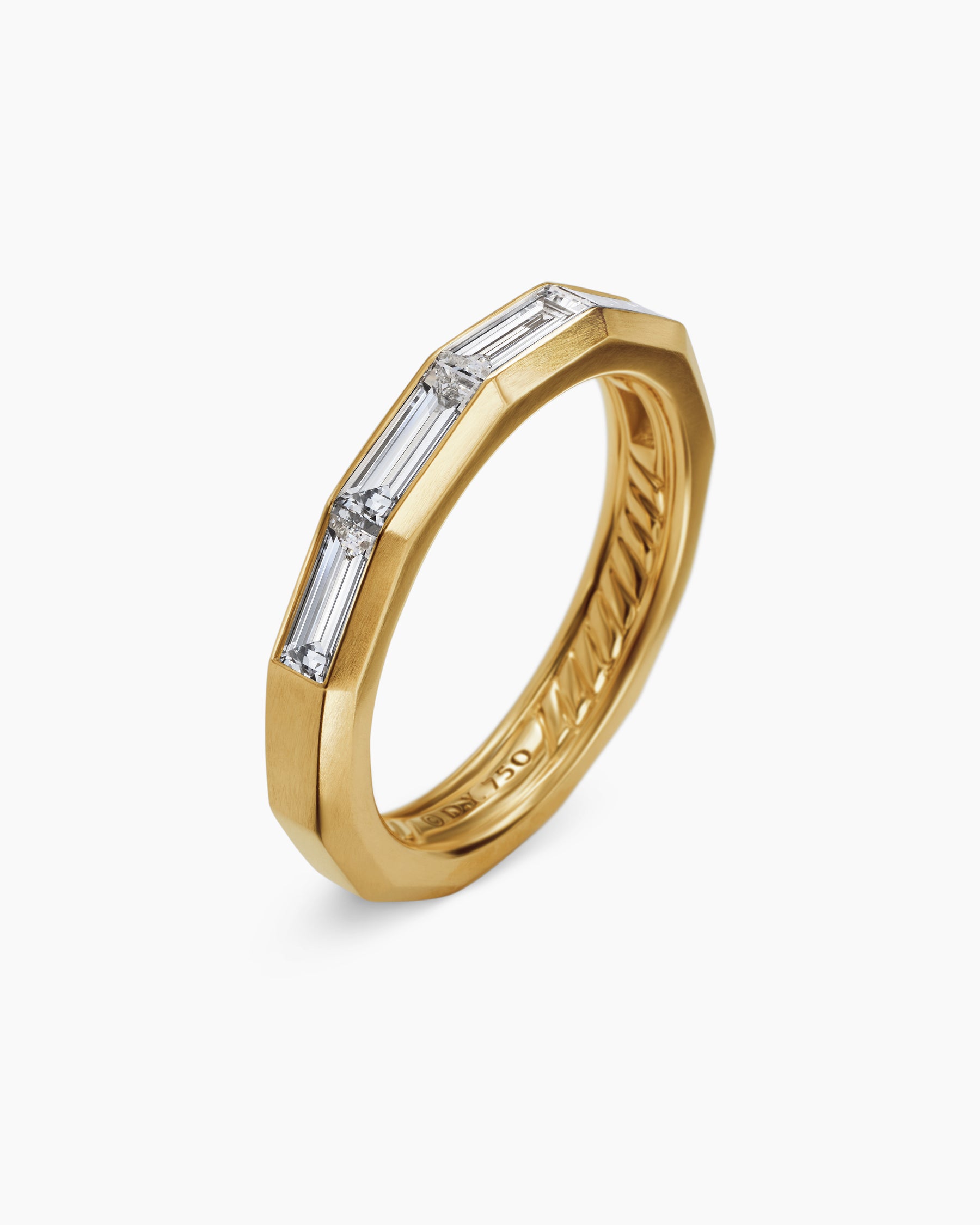 DY Delaunay Band Ring in 18K Yellow Gold with Baguette Diamonds, 3.2mm - Image 3