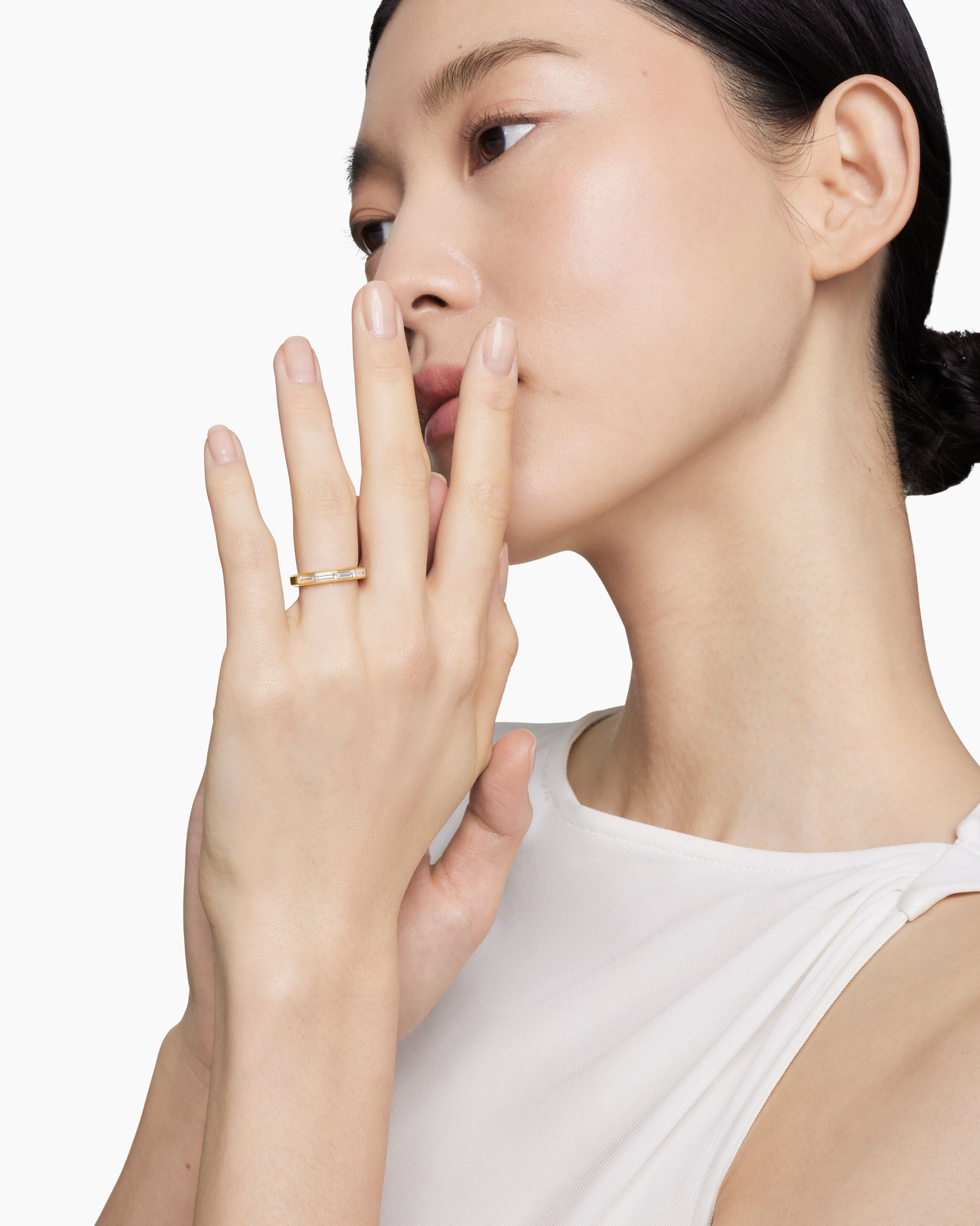 DY Delaunay Band Ring in 18K Yellow Gold with Baguette Diamonds, 3.2mm - Image 8
