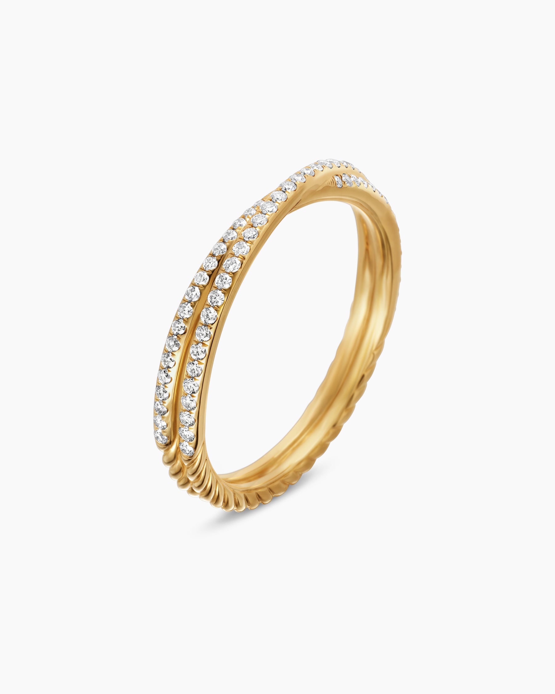 DY Crossover Micro Pavé Band Ring in 18K Yellow Gold with Pavé Diamonds, 3.14mm - Image 3