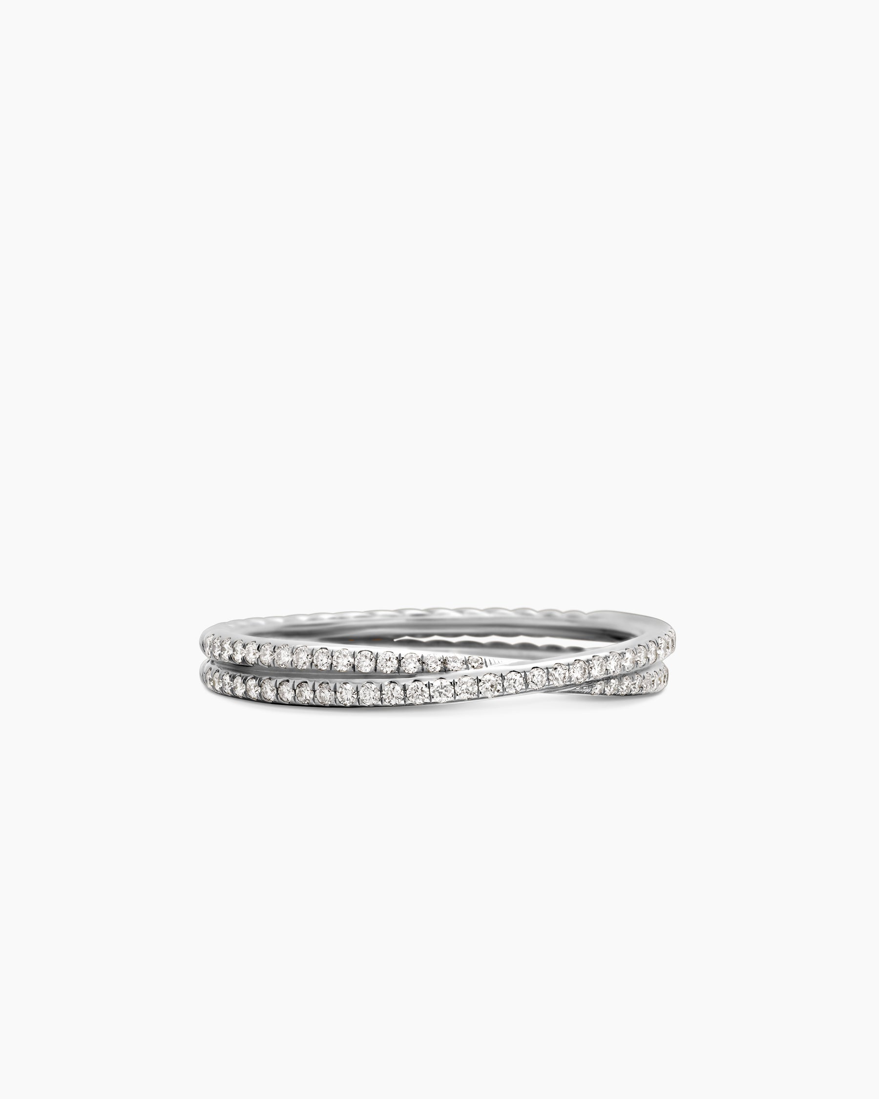 DY Crossover Micro Pavé Band Ring in Platinum with Pavé Diamonds, 3.14mm