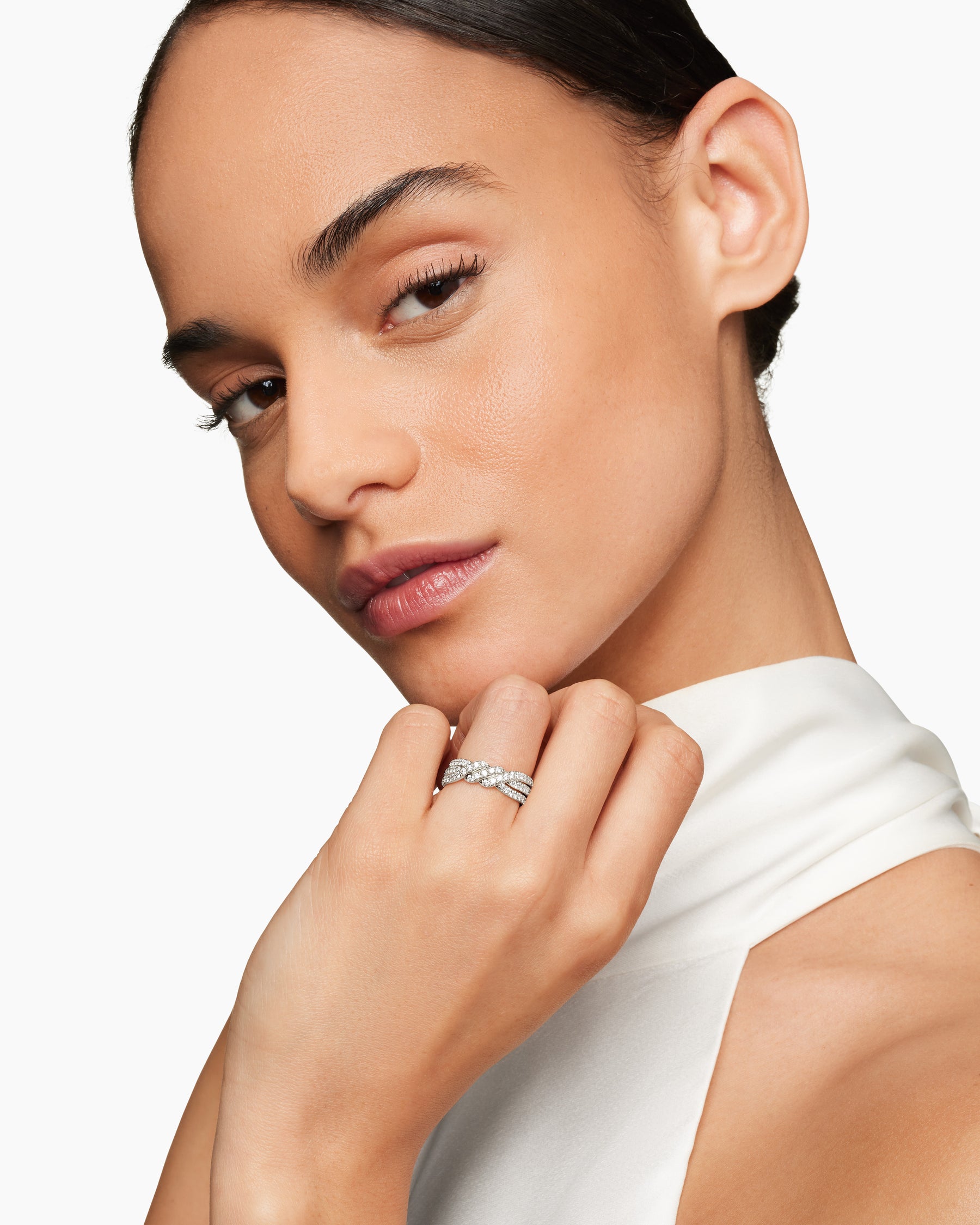 Continuance Three Row Band Ring in Platinum with Diamonds, 6mm - Image 8