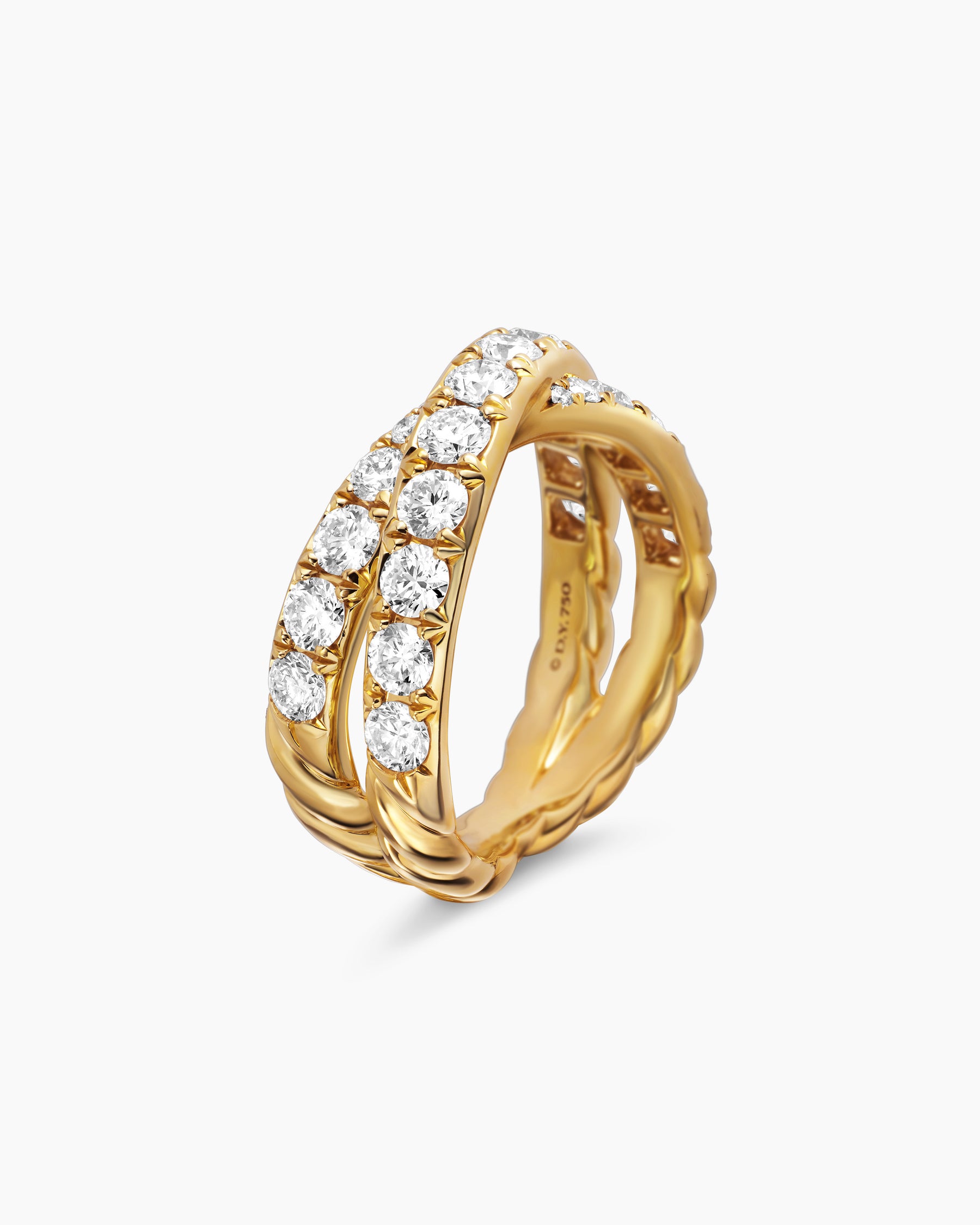DY Crossover Band Ring in 18K Yellow Gold with Diamonds, 8mm - Image 3