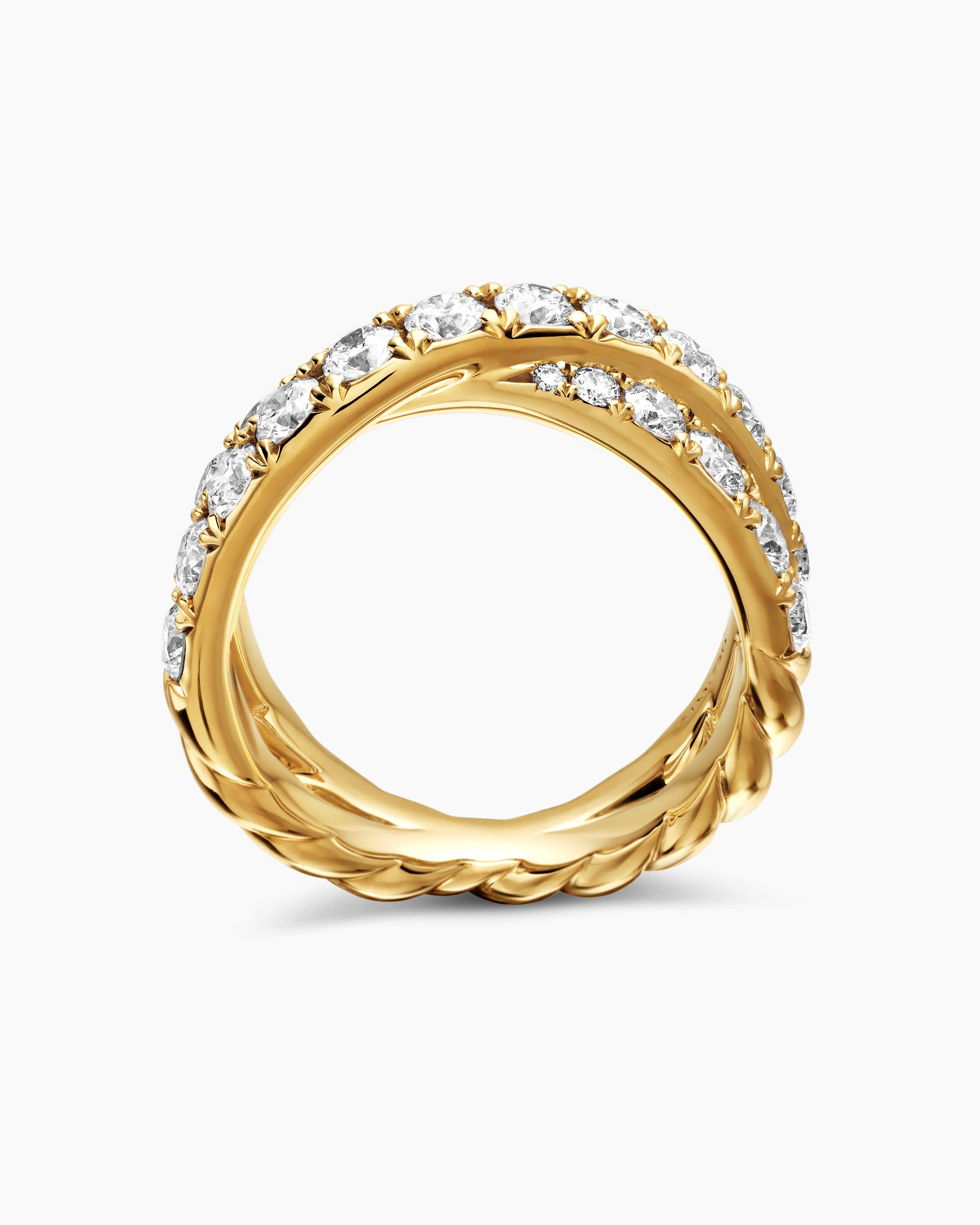 DY Crossover Band Ring in 18K Yellow Gold with Diamonds, 8mm - Image 5