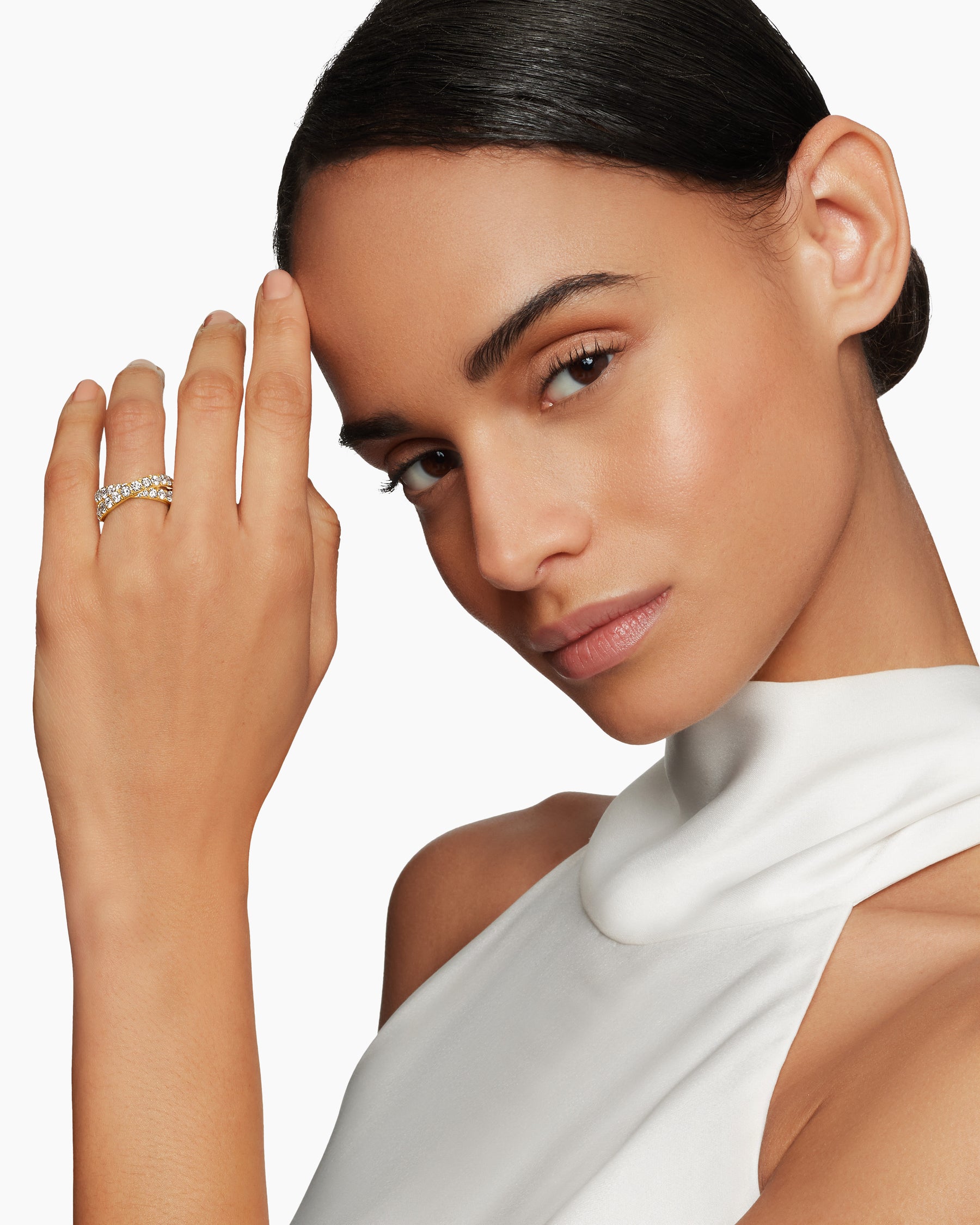 Alternative view of DY Crossover Band Ring in 18K Yellow Gold with Diamonds, 8mm