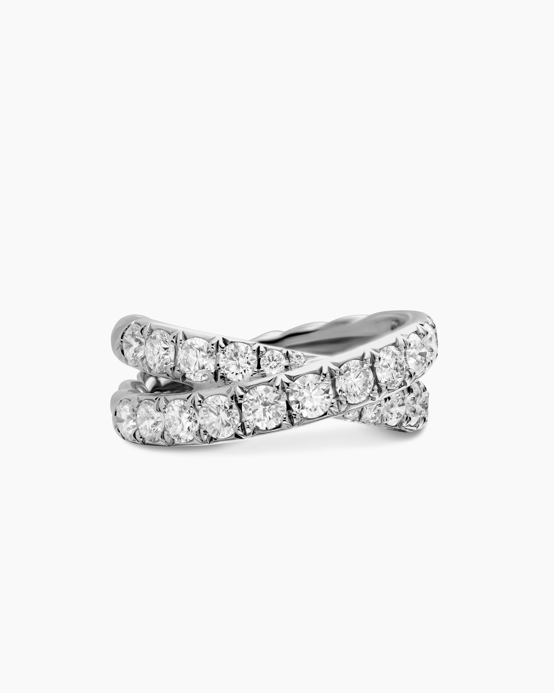 DY Crossover Band Ring in Platinum with Diamonds, 8.2mm
