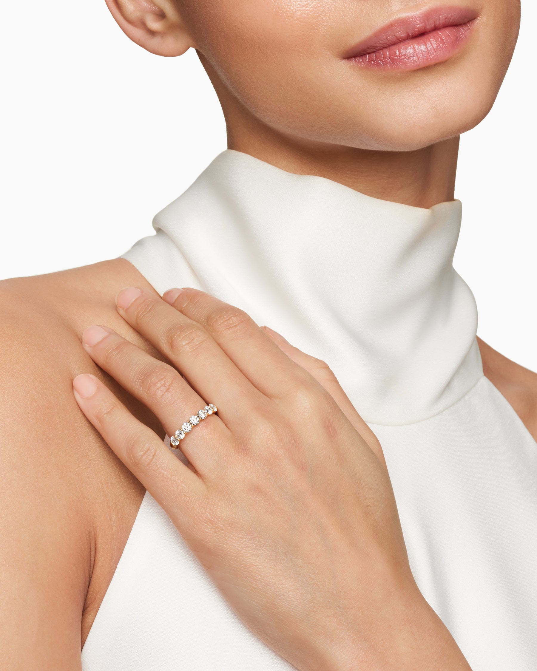 DY Eden Partway Band Ring in 18K Yellow Gold with Diamonds, 3.4mm - Image 8
