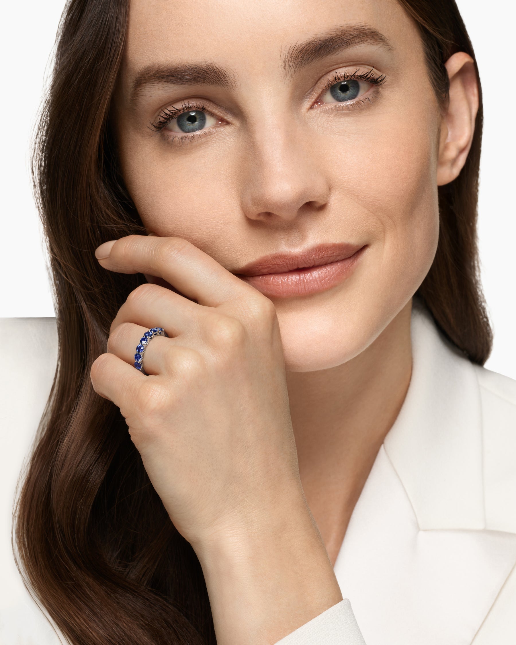 Alternative view of DY Eden Partway Band Ring in Platinum with Blue Sapphires, 3.4mm