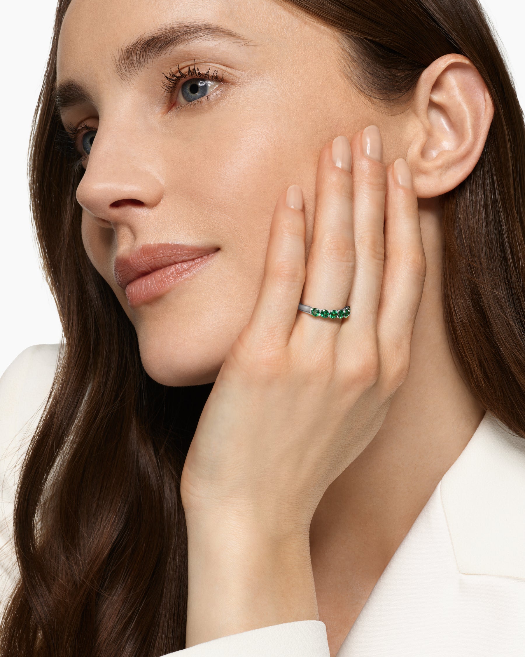 Alternative view of DY Eden Partway Band Ring in Platinum with Tsavorites, 3.4mm